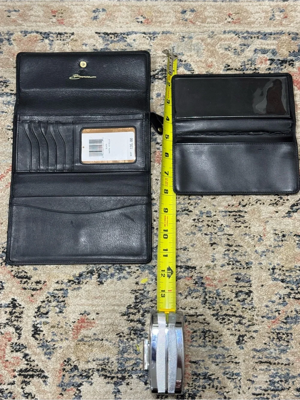 BOSCA Black Leather Italian wallet with Gold Tone Logo
